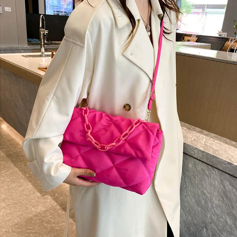 Yogodlns Large Capacity Crossbody Square Bags Casual Chain Women Underarm Bags Fashion Quilted All-match Winter Simple Shopping