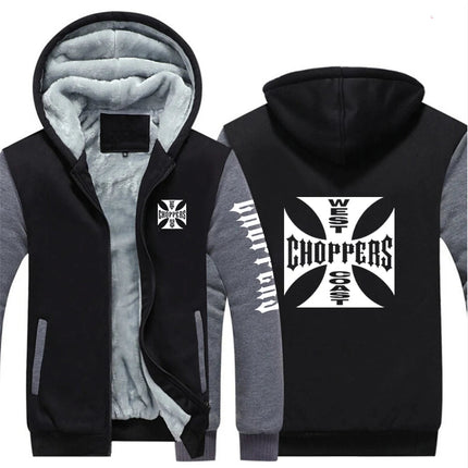 West Coast Choppers 2024 New Men's Hoodies Jacket Winter Thick Warm Fleece Zipper Hoodies Coat Casual Tracksuit Sportwear PlatiNum