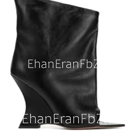 2025Ladies' Spring and Summer New Fish Mouth Slope High Heel Knee Boots, Fashionable Pointed Fashion Show Medium Cool Boots PlatiNum