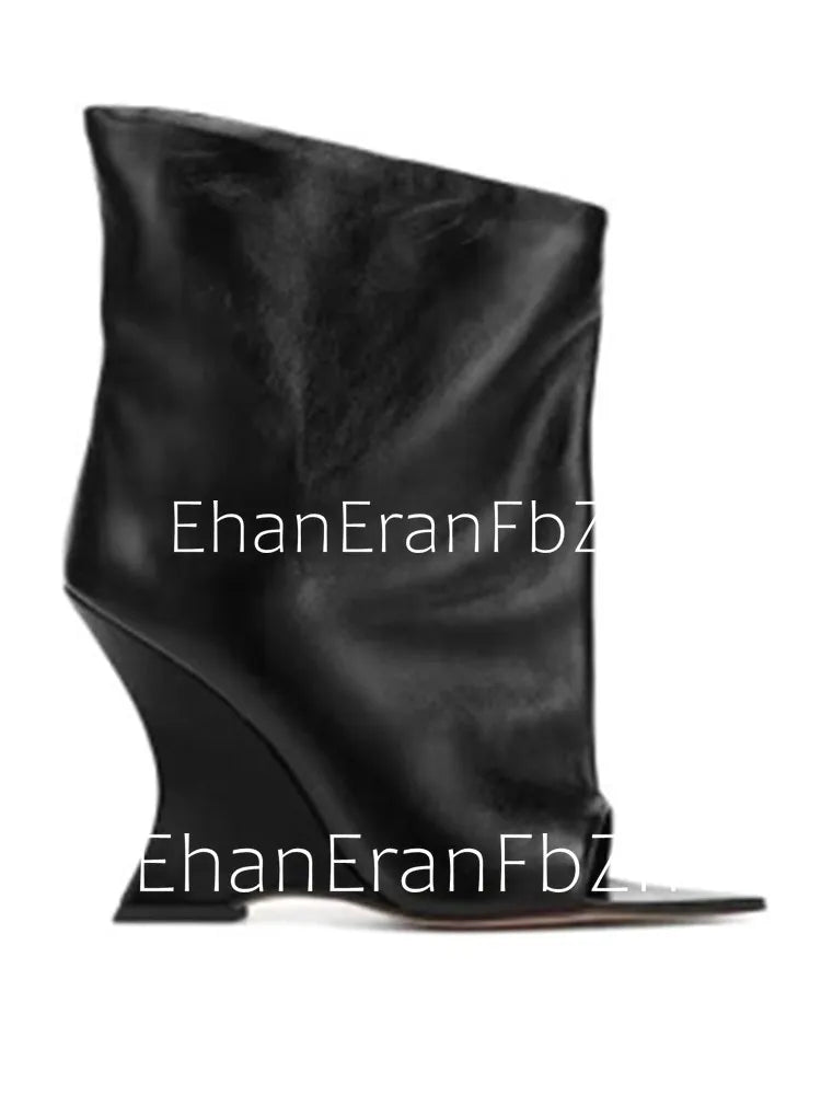2025Ladies' Spring and Summer New Fish Mouth Slope High Heel Knee Boots, Fashionable Pointed Fashion Show Medium Cool Boots PlatiNum