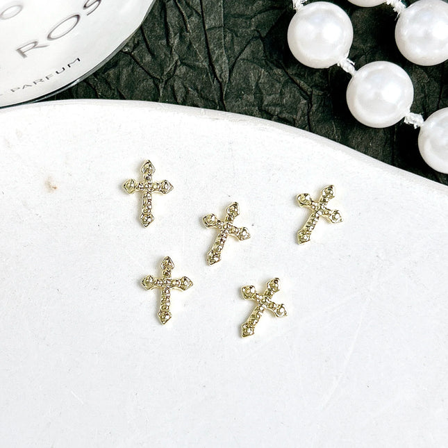 30PCS Multiple Style Shiny Alloy Cross Nail Art Charms 3D Retro Creative Heart Cross Nail Decorations for DIY Y2K Nails Designs