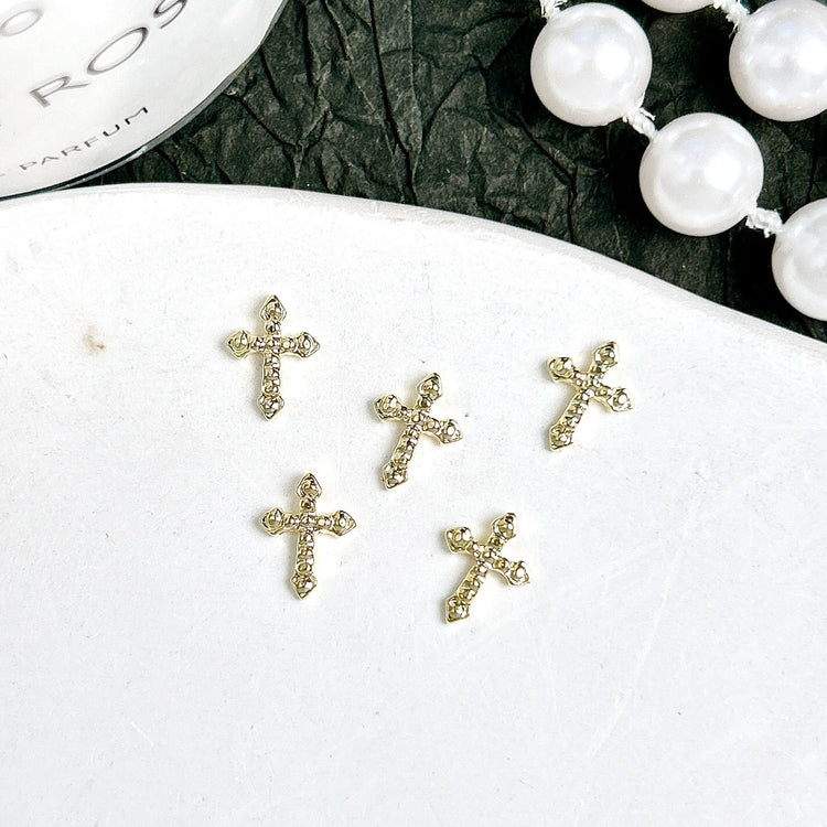 30PCS Multiple Style Shiny Alloy Cross Nail Art Charms 3D Retro Creative Heart Cross Nail Decorations for DIY Y2K Nails Designs