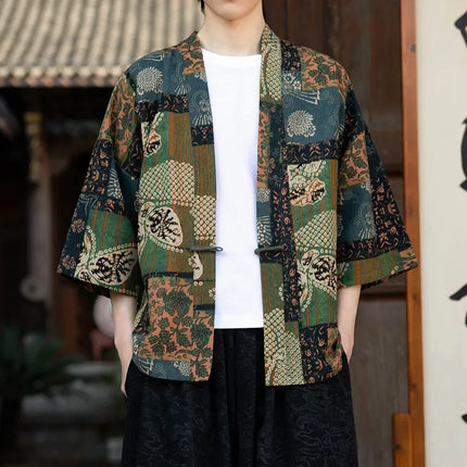 Camicie in Lino Stile Etnico con Stampa Yukata per Uomo e Donna, Abbigliamento Asiatico, Kimono Giapponese Harajuku, Camicie Retrò da Uomo