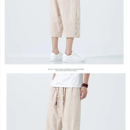 Pantaloncini da uomo Harajuku Kimono retrò Pantaloni da spiaggia comodi e traspiranti Pantaloni casual Harun larghi in cotone stile giapponese da uomo
