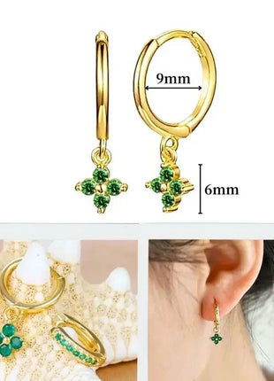 925 Sterling Silver Needle Green Zircon Gold Earrings Heart Hoop Earrings for Women Delicate Stud Earrings Luxury Jewelry Gifts PlatiNum