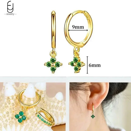 925 Sterling Silver Needle Green Zircon Gold Earrings Heart Hoop Earrings for Women Delicate Stud Earrings Luxury Jewelry Gifts PlatiNum