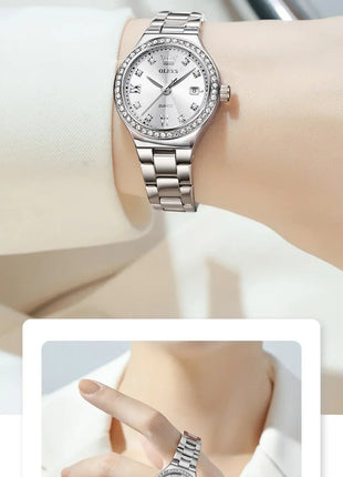 OLEVS 5628 Orologio al quarzo da donna Orologio da polso impermeabile luminoso in acciaio inossidabile con scala di diamanti e funzione data platinumshop