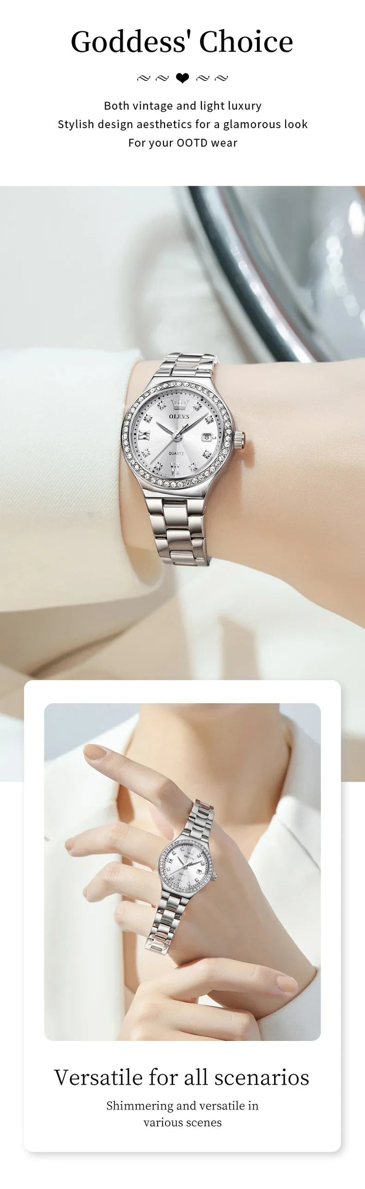 OLEVS 5628 Orologio al quarzo da donna Orologio da polso impermeabile luminoso in acciaio inossidabile con scala di diamanti e funzione data platinumshop