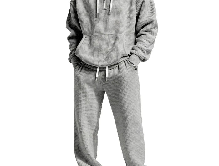 Autumn and Winter Waffle Hooded Sweatshirt Sweatpants Set 3D Printed Casual Sports Suit Men PlatiNum