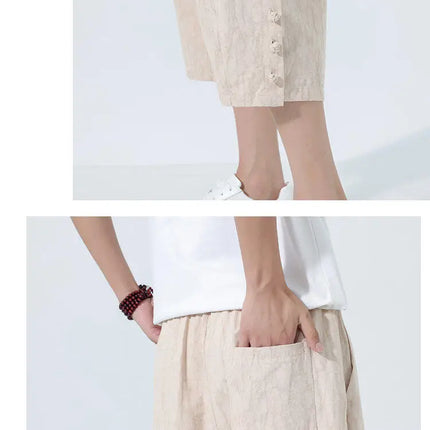 Pantaloncini da uomo Harajuku Kimono retrò Pantaloni da spiaggia comodi e traspiranti Pantaloni casual Harun larghi in cotone stile giapponese da uomo