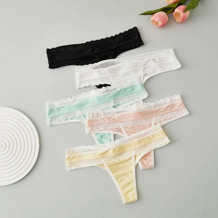 3PCS Women's Thong Solid-Color Lace Sexy Women's Underwear Low-Rise Versatile Comfortable Fashionable Panties