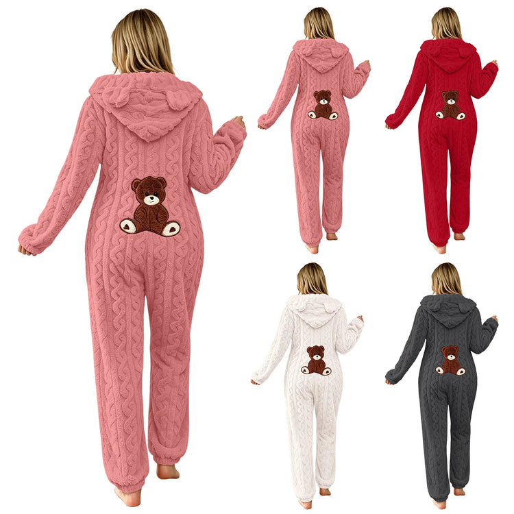 Animal Kigurumi Costume Cute Bear Onesie For Women Men Adult Cartoon Animal Pajamas Winter Soft Warm Fleece Hooded Sleepwear