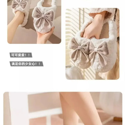 Winter Cute Butterfly Cotton Slippers for Women Non Slip Thick Sole Fluffy Indoor House Shoes Warm Maternity Home Footwear