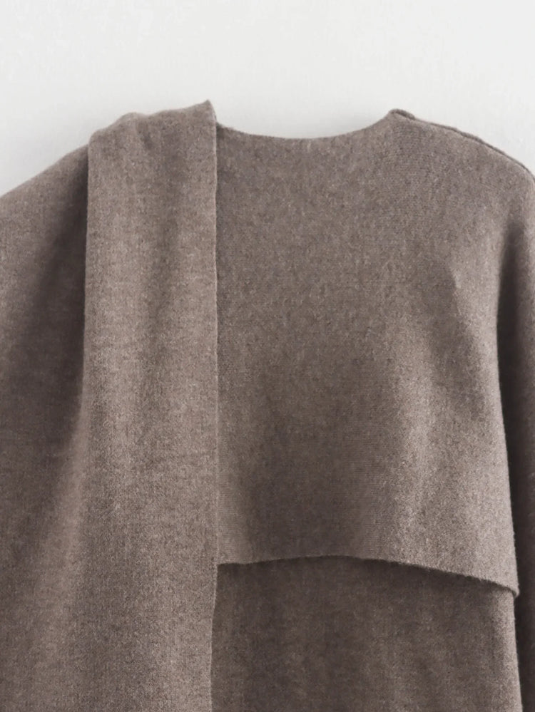 Ladies Autumn Winter Jacket Women Casual Commuter Coat Knitted Loose Oversize Coat Asymmetric Elegant Split Chic Scarf Jacket