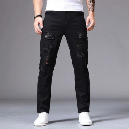 Men's Casual Jeans Vintage Straight Leg Elastic Slim Fit Autumn Winter Sweatpants Trousers Skinny Y2k Jeans Men's Cargo Pants