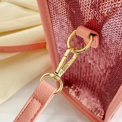Sequins Top-Handle Bags Fashion PU Leather Shoulder Bag Large Capacity Travel Handbag Women Trendy Casual Satchel Tote Purse PlatiNum