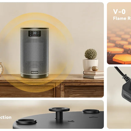 Portable Electric Heater 1500W PTC Ceramic Space Heater 10inch Instant Warmth Quiet Air Blower Fan V0-Grade Fireproof Materials Overheat Protection Tilting Protection Home Appliance for Bedroom Office Desk Indoor