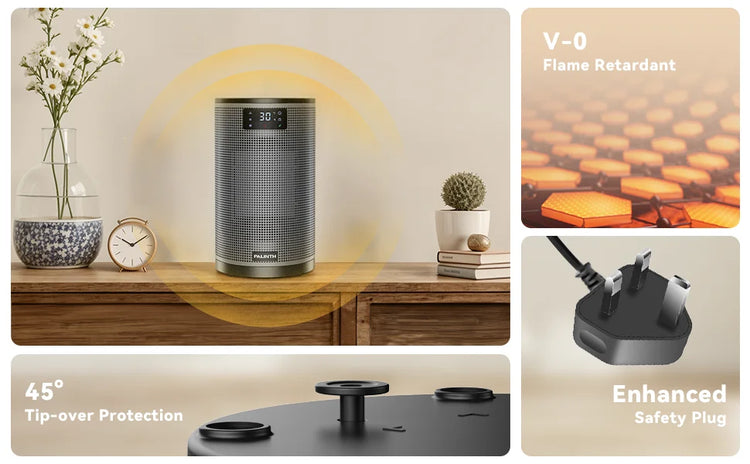 Portable Electric Heater 1500W PTC Ceramic Space Heater 10inch Instant Warmth Quiet Air Blower Fan V0-Grade Fireproof Materials Overheat Protection Tilting Protection Home Appliance for Bedroom Office Desk Indoor