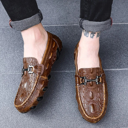 Scarpe Casual da uomo in vera pelle stile coccodrillo mocassini per scarpe comodi da uomo scarpe da uomo Casual Slip on semplici scarpe da guida