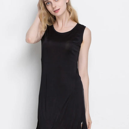 Abito da notte da donna in seta naturale lavorata a maglia, abito sottoveste basic solido, slip COMPLETO antisvuotamento, nuova biancheria intima senza maniche