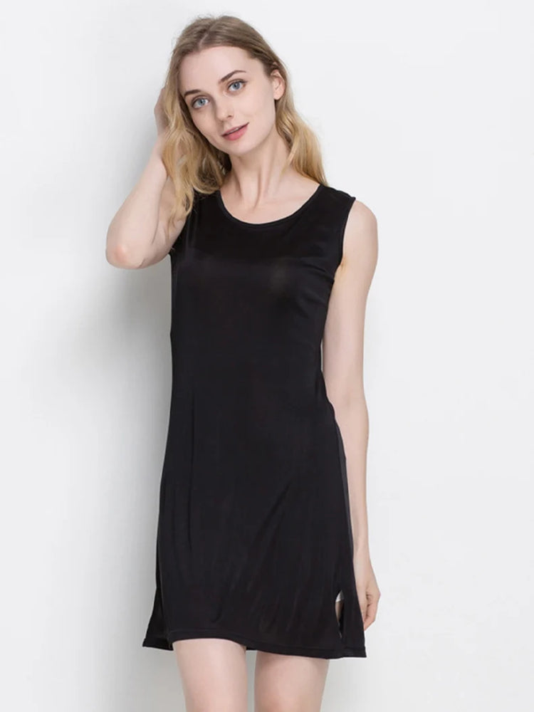 Abito da notte da donna in seta naturale lavorata a maglia, abito sottoveste basic solido, slip COMP