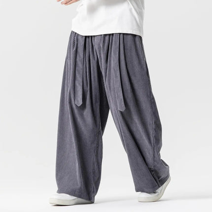 Pantaloni di velluto a coste da uomo 2025Autunno Inverno Caldo Casual Pantaloni comodi Stili giapponesi Harun Pantaloni da uomo oversize a gamba larga in tinta unita