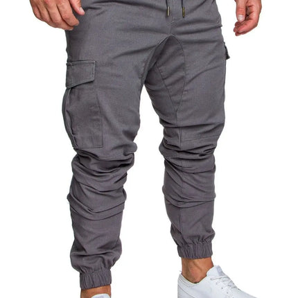 Men High Elastic Cargo Pants Summer Lace Up Drawstring Pocket Harem Stretch Full Trousers BSD-8811