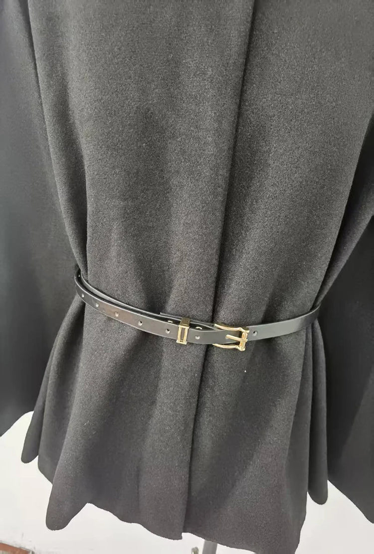 Belt Poncho Capes Women Black Cloaks Winter Coats Woman 2025 Bat Sleeve Cape Coats for Women Fashion Women's Cape Jacket