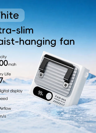 Nuovo Ventilatore Portatile da Cintura per Esterni 4000mAh USB, Mini Ventilatore Multifunzione con 5 Velocità e Display Digitale, Ricaricabile