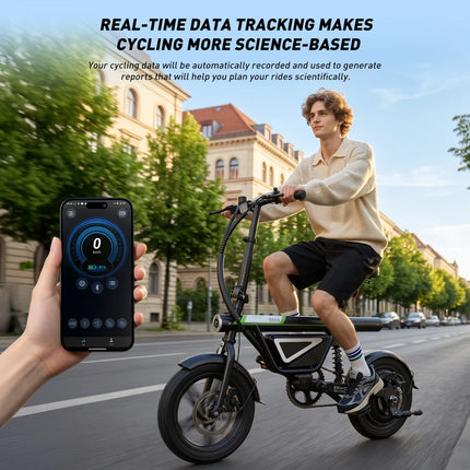 Bicicletta Elettrica EB1S da 14 Pollici, Motore 250W, Batteria 12Ah, Autonomia 30-50km, 3 Velocità, Velocità Massima 25km/h, Sospensione Centrale, E-Bike Pieghevole per Città, Bicicletta Elettrica per Adulti con Controllo