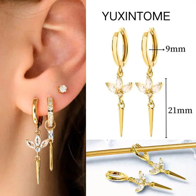 White Color Zircon Hoop Earrings 925 Sterling Silver Needle Cross/Star/Flower/Water Drop Pendant Gold Earrings Luxury Jewelry PlatiNum