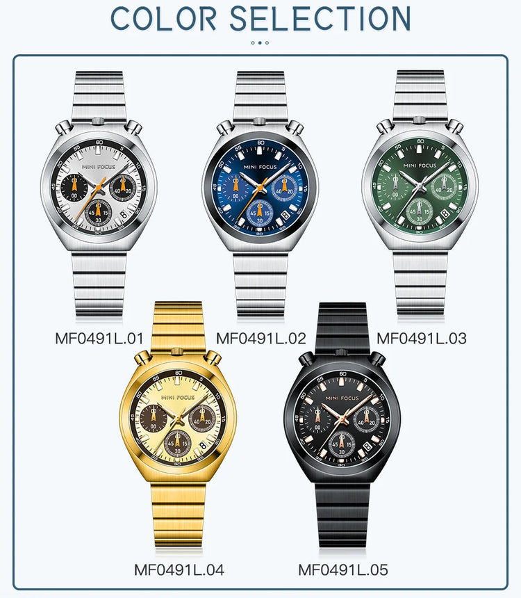 MINI FOCUS Orologio al quarzo verde argento per donna Orologio da polso cronografo con cinturino in acciaio inossidabile moda con lancette luminose Data 0491 platinumshop