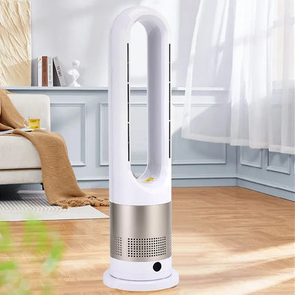 Ventilatore a torre elettrico senza lama con riscaldatore per condizionatore d'aria in piedi con raffreddamento ad aria fredda e calda con telecomando timer