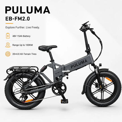 Bicicletta elettrica pieghevole PULUMA FM2.0 con motore da 500W, batteria rimovibile 48V15AH, pneumatici all-terrain da 20*4 pollici, e-bike da montagna per adulti, velocità 25-40km/h, freni a disco idraulici a 7 velocità,