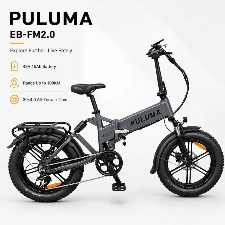 Bicicletta elettrica pieghevole PULUMA FM2.0 con motore da 500W, batteria rimovibile 48V15AH, pneumatici all-terrain da 20*4 pollici, e-bike da montagna per adulti, velocità 25-40km/h, freni a disco idraulici a 7 velocità,