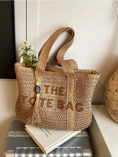 Borsa da donna in paglia intrecciata di grande capacità in stile francese, nuova borsa a tracolla per vacanze al mare, borsa tote da pendolarismo casual
