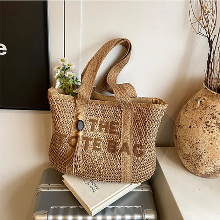 Women's Large Capacity French Style Woven Straw Bag, New Beach Vacation Crossbody Bag, Casual Commuter Tote Bag