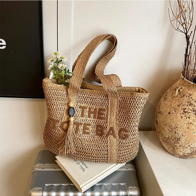 Women's Large Capacity French Style Woven Straw Bag, New Beach Vacation Crossbody Bag, Casual Commuter Tote Bag