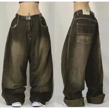 Y2K American New Fashion Tiger Print Jeans larghi Donna High Street Harajuku Wind Trend Casual Joker Pantaloni a gamba larga a vita alta
