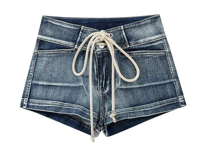 Summer Women Kpop Jean Shorts Abi Y2K 2000s Lace Up Denim Hot Pants Grunge Gyaru Japanese American Retro Cyber Punk Harajuku New PlatiNum