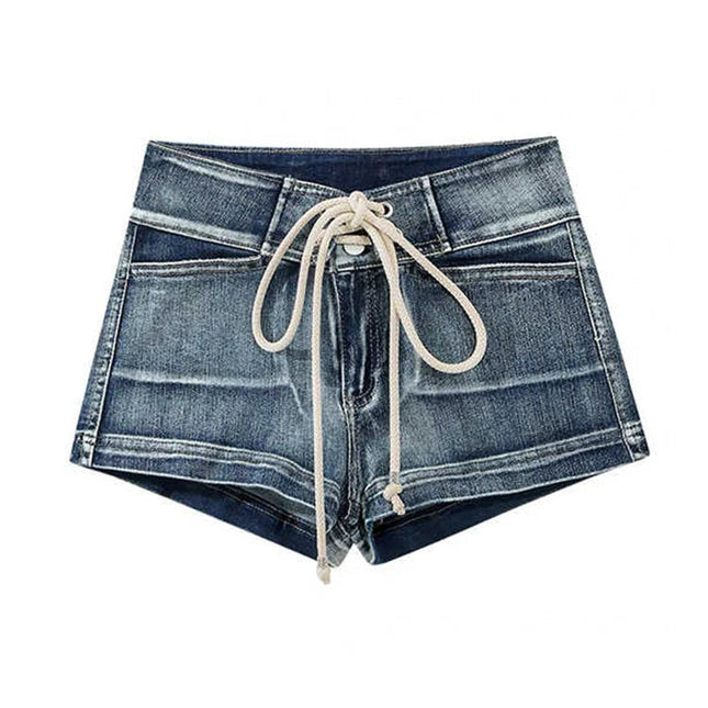 Summer Women Kpop Jean Shorts Abi Y2K 2000s Lace Up Denim Hot Pants Grunge Gyaru Japanese American Retro Cyber Punk Harajuku New PlatiNum