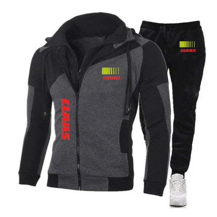 2025 Spring Autumn Claas Print Comfortable Splicing Hoodies+Trendy Solid Color Sweatpants Suit Men's Hooded Tracksuit Sports Set PlatiNum