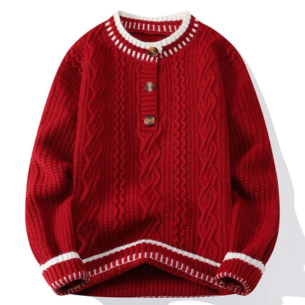 Autumn Winter Mens Fashion Knitted Sweater Round Neck Patchwork Warm Breathable Knit Pullovers Men Casual Youthful Vitality Tops