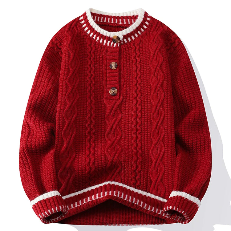 Autumn Winter Mens Fashion Knitted Sweater Round Neck Patchwork Warm Breathable Knit Pullovers Men Casual Youthful Vitality Tops
