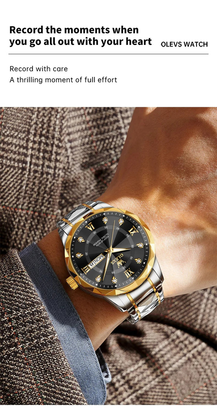 OLEVS Orologio da uomo al quarzo originale Orologio da uomo di lusso con calendario aziendale alla moda in acciaio inossidabile Orologio da specchio a forma impermeabile platinumshop