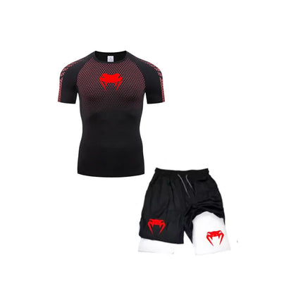 Set di compressione Anime Venom Magliette da palestra per allenamento da uomo Pantaloncini da corsa traspiranti Set di abbigliamento sportivo Rash Guard ad asciugatura rapida platinumshop
