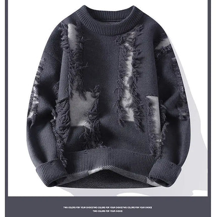 Ripped Sweater Men's Loose Crew Neck Knit Bottom Shirt Handsome Autumn Clothes on The Fashion  Sweater Pullover Sweater