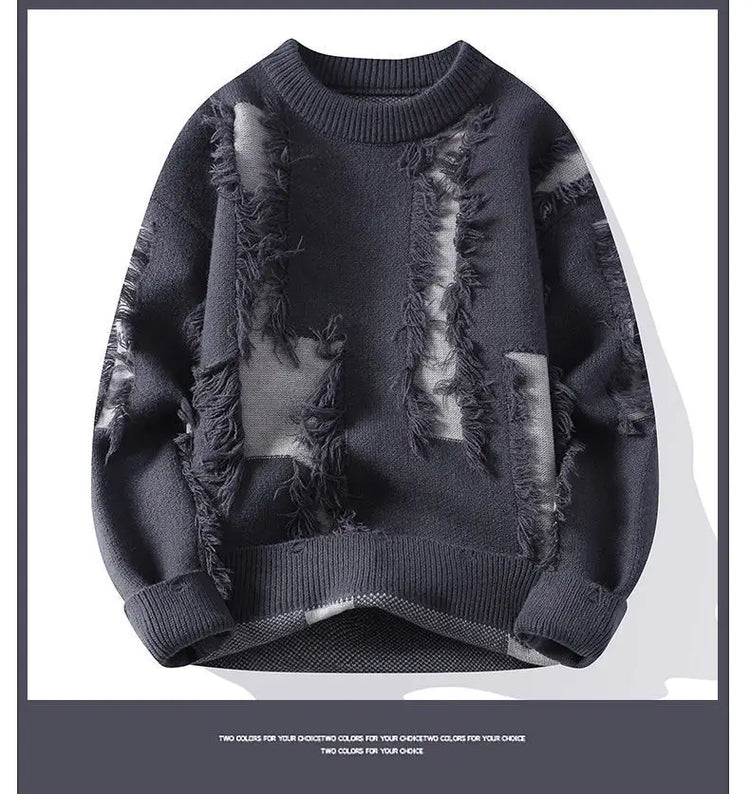 Ripped Sweater Men's Loose Crew Neck Knit Bottom Shirt Handsome Autumn Clothes on The Fashion  Sweater Pullover Sweater