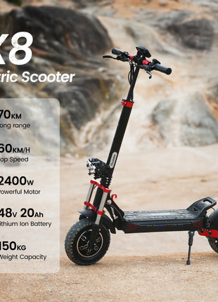 Monopattino elettrico iScooter iX8 2400W per adulti, 48V 20Ah, pneumatici fuoristrada da 12 pollici, pieghevole per il trasporto urbano, E-Scooter