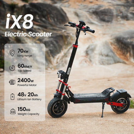 Monopattino elettrico iScooter iX8 2400W per adulti, 48V 20Ah, pneumatici fuoristrada da 12 pollici, pieghevole per il trasporto urbano, E-Scooter